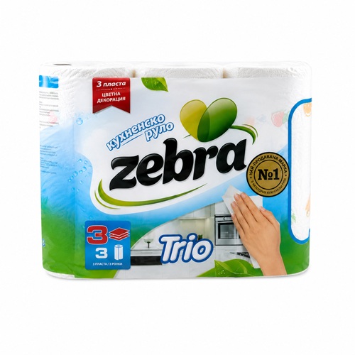 Кухненско руло Trio Zebra – 3 бр | 3 пласта | 100% целулоза