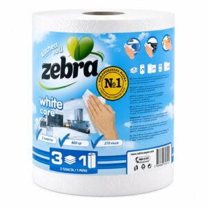 Кухненско руло White Care Zebra – 1 бр | 3 пласта, 100% целулоза, 270 къса