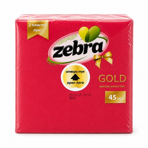 Салфетки Gold Червени Zebra – 35 бр | 33x33 см